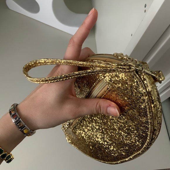 Y2K Vintage JUICY COUTURE Glitter Sparkly Shiny Gold Lips Wristlet Bag Women’s - Picture 10 of 16